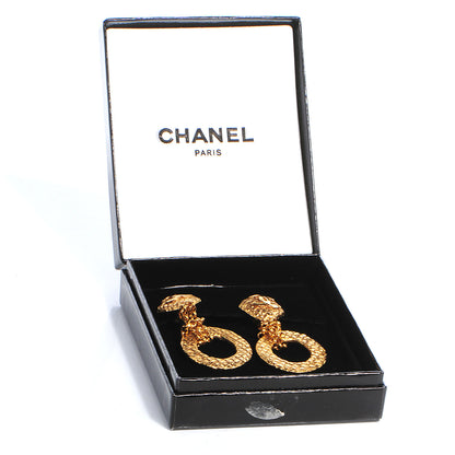 Chanel CC Quilted Clip On Drop Earrings Gold 5 of 5
