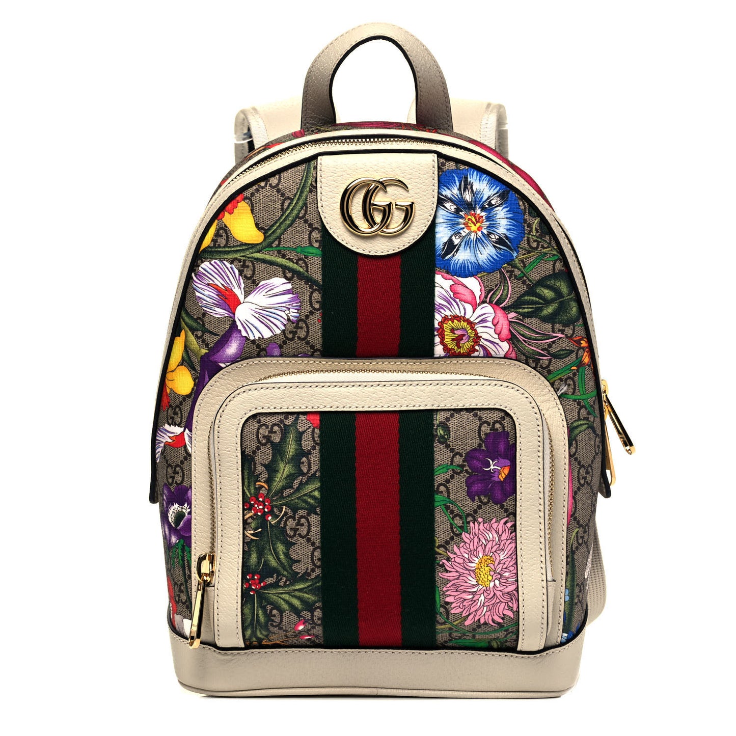 GG Supreme Monogram Flora Web Small Ophidia Day Backpack White