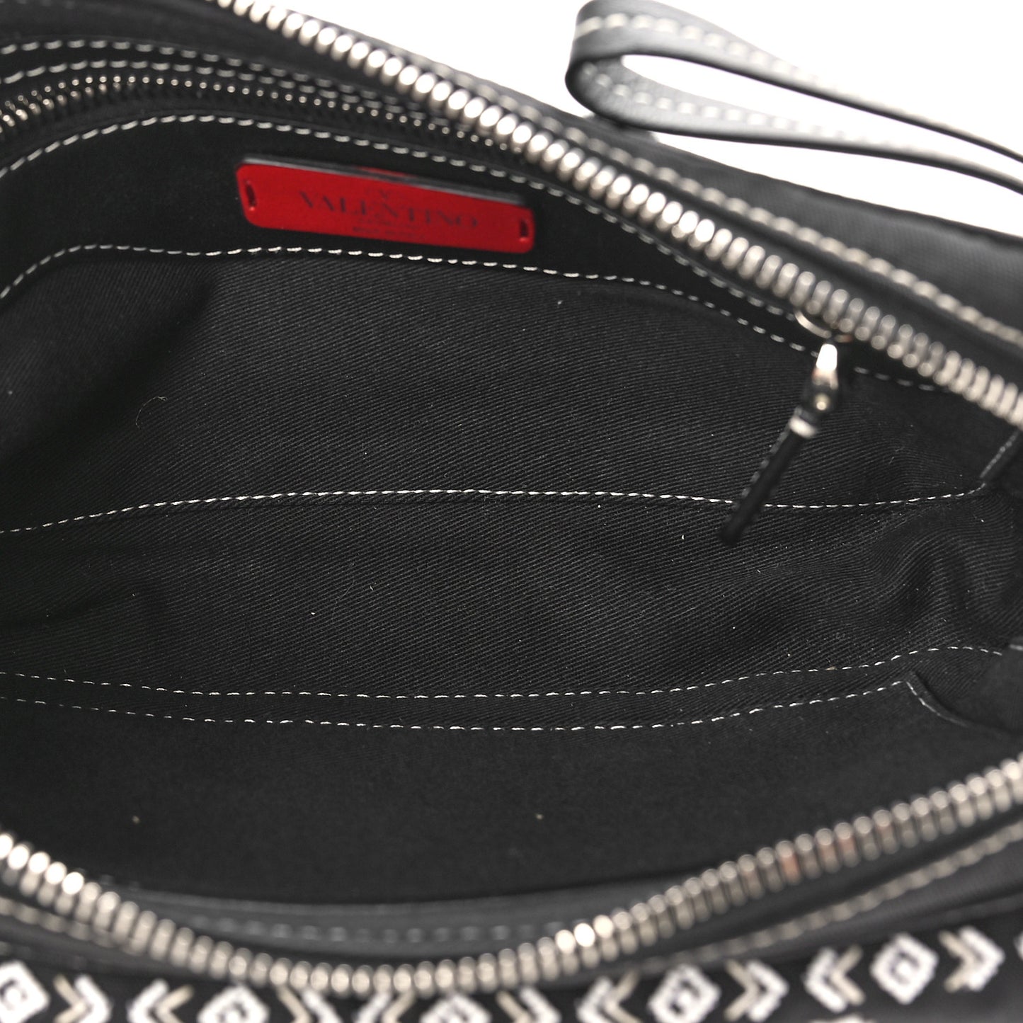 Canvas Embellished Rockstud Convertible Bag Black White