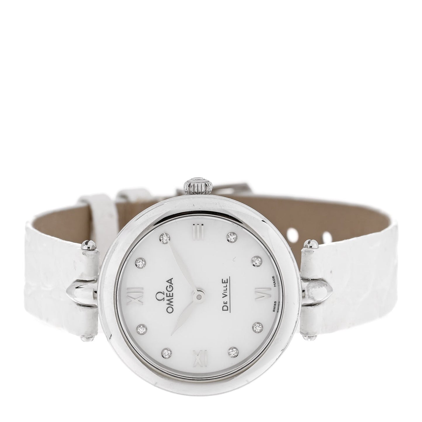 Stainless Steel Alligator Diamond Mother of Pearl 27mm De Ville Dew Drop Quartz Watch 424.13.27.60.55.001
