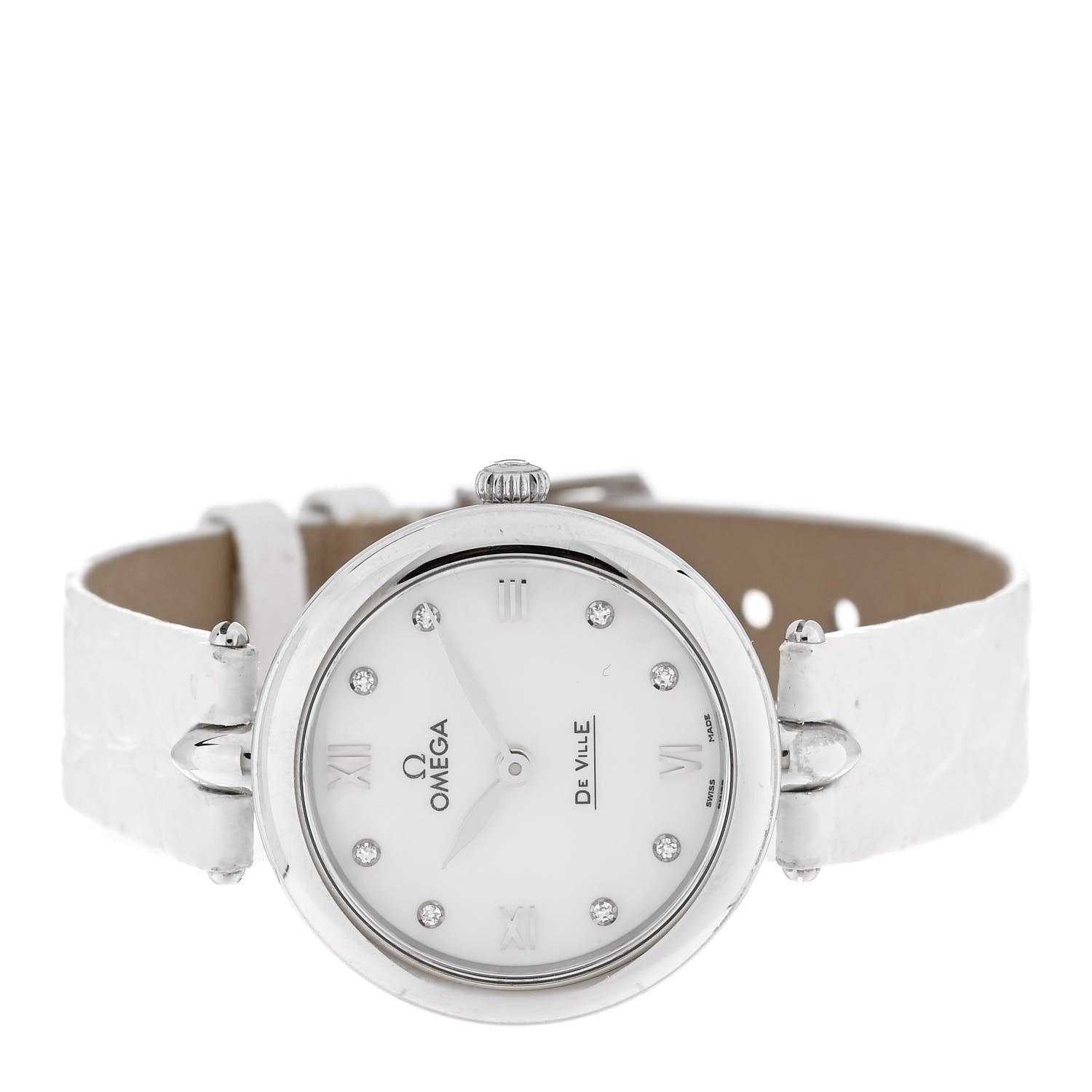 Omega Stainless Steel Alligator Diamond Mother of Pearl 27mm De Ville Dew Drop Quartz Watch 424.13.27.60.55.001 2 of 6