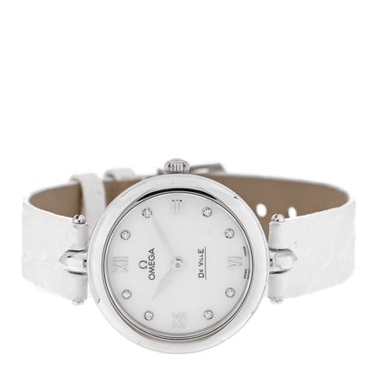 Omega Stainless Steel Alligator Diamond Mother of Pearl 27mm De Ville Dew Drop Quartz Watch 424.13.27.60.55.001 2 of 6