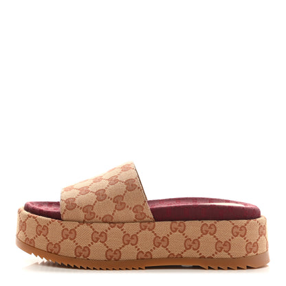 Gucci Canvas GG Monogram Angelina Platform Slide Sandals 37 Beige Ruggine 1 of 8