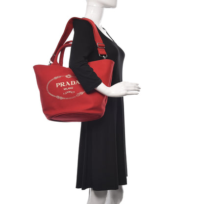 Prada Canapa Small Shopping Tote Rosso 2 of 13