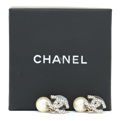 Chanel Pearl CC Drop Earrings Gold Silver 5 of 5