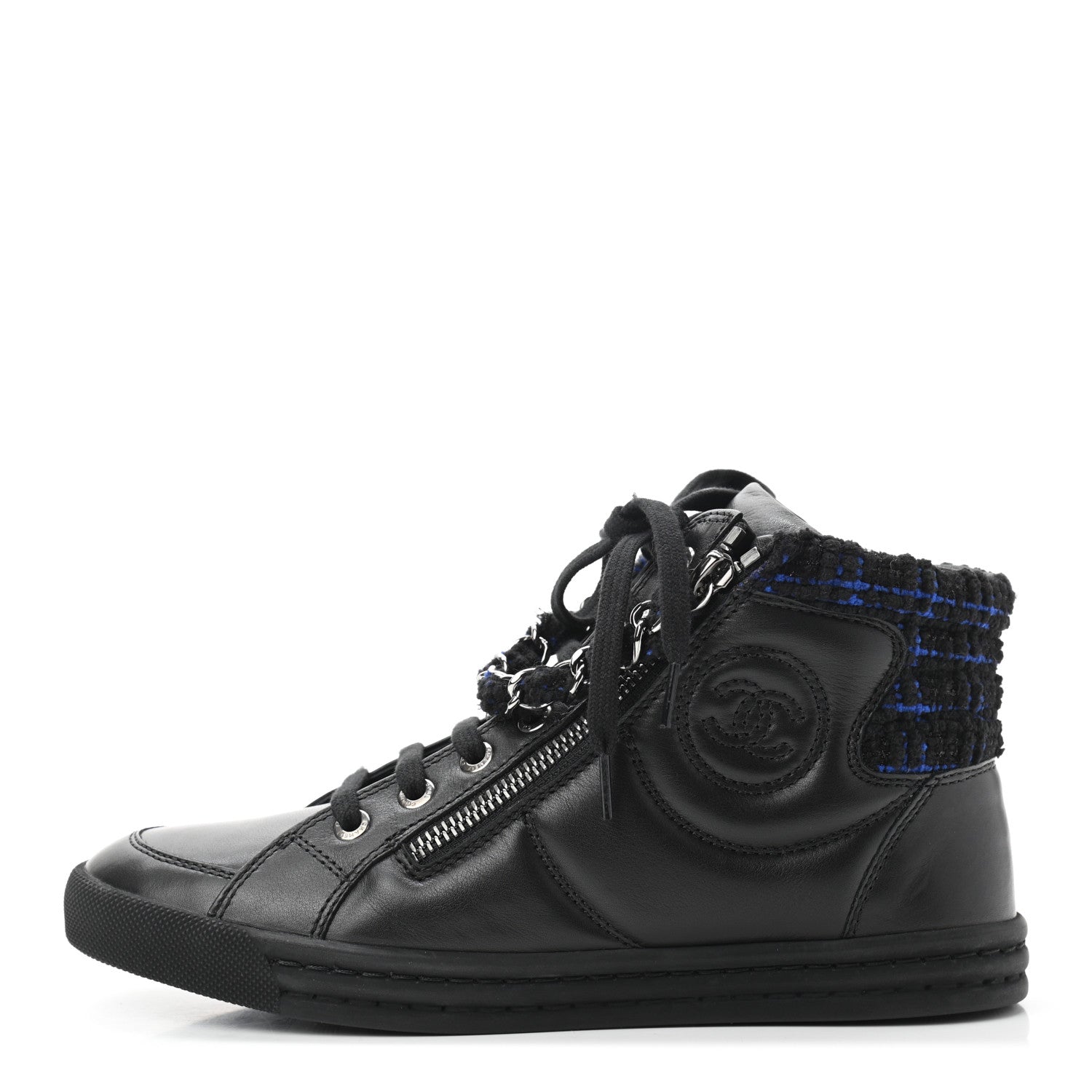 Chanel Lambskin Tweed Zipped Sneakers 35.5 Black Blue 1 of 8