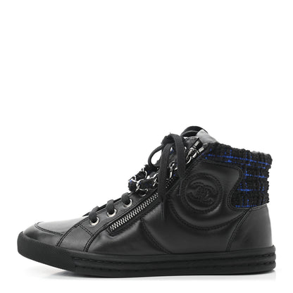 Chanel Lambskin Tweed Zipped Sneakers 35.5 Black Blue 1 of 8