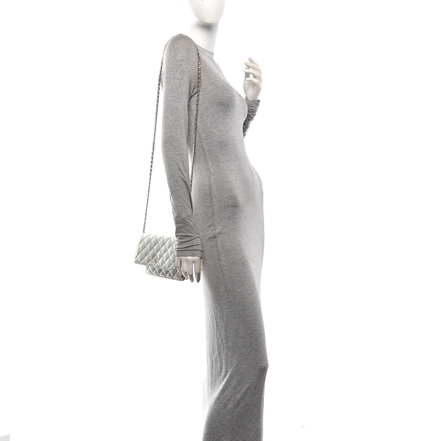 Chanel Metallic Lambskin Quilted Wallet On Chain WOC Silver 2 of 11