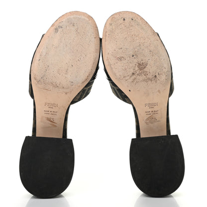 Fendi Jacquard Calfskin FF Crocodile Embossed Promenade Slide Sandals 38.5 Tobacco Moro Black 5 of 8