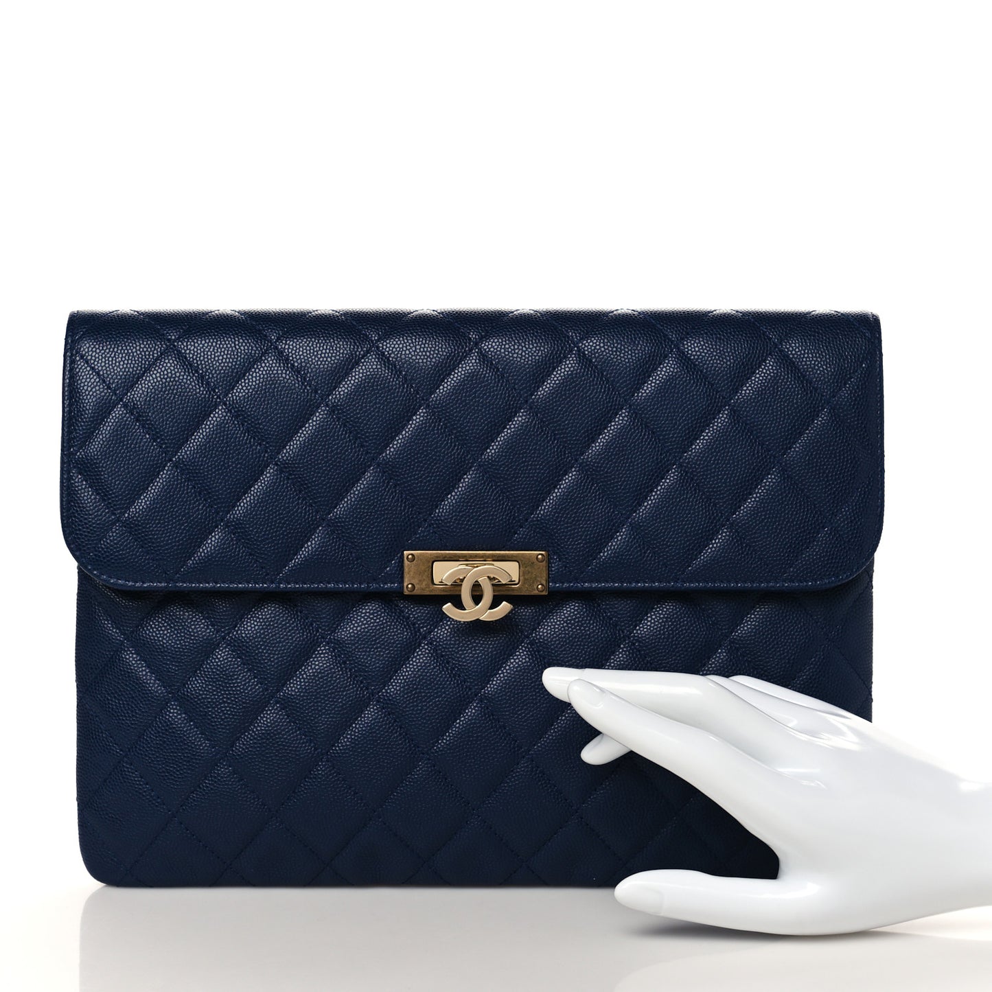 Caviar Quilted Medium Golden Class Pouch Navy