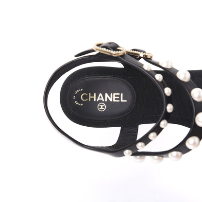 Chanel Lambskin Pearl Thong Sandals 37 Black 7 of 8