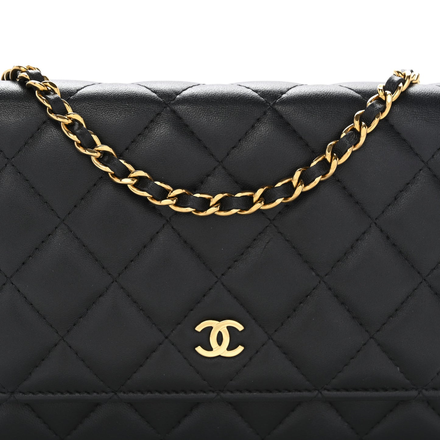 Lambskin Quilted Wallet On Chain WOC Black