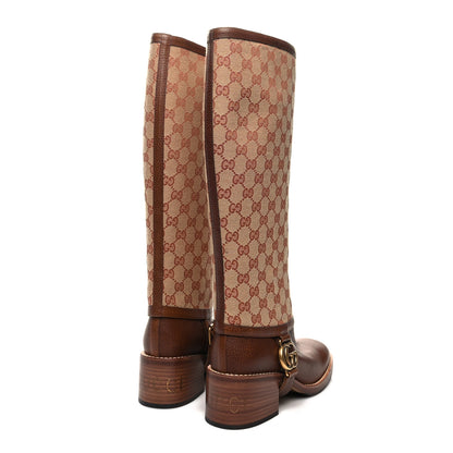 Gucci GG Monogram Calfskin Lola Tall Boots 37.5 Beige Ruggine Cuir 4 of 9