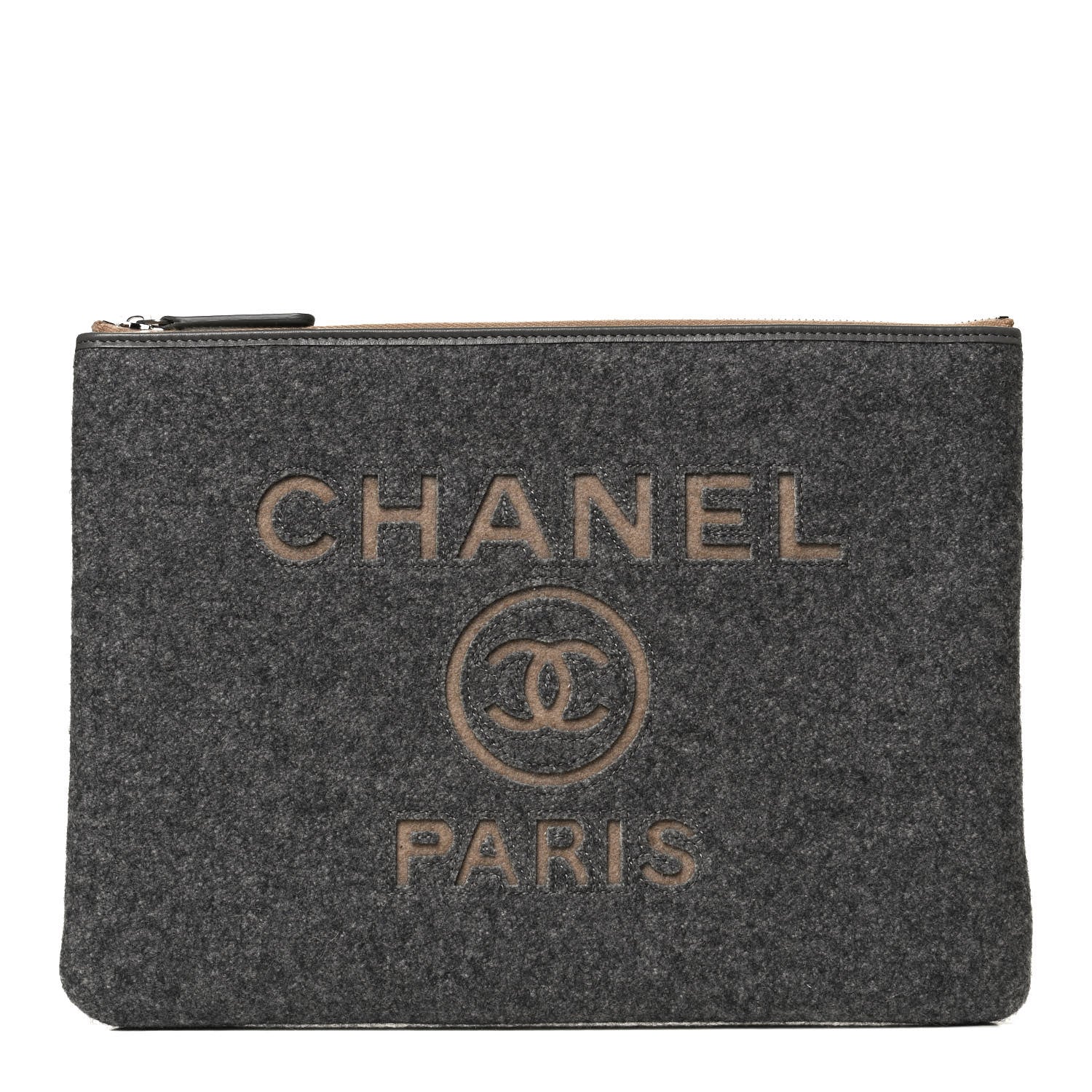 Chanel Wool Medium Deauville Cosmetic Pouch Grey 1 of 10