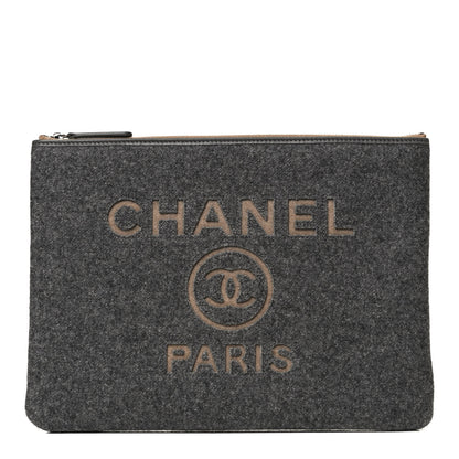 Chanel Wool Medium Deauville Cosmetic Pouch Grey 1 of 10