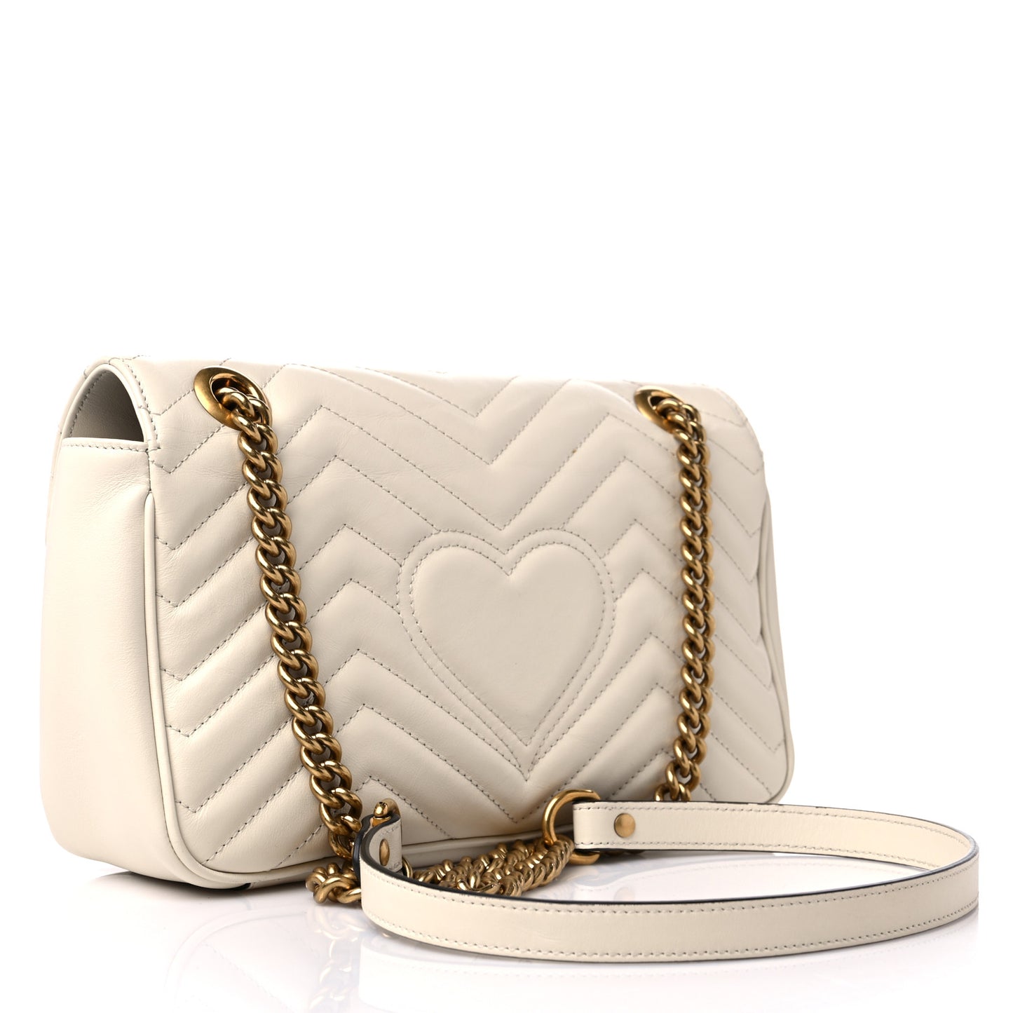 Calfskin Matelasse Small GG Marmont Shoulder Bag White