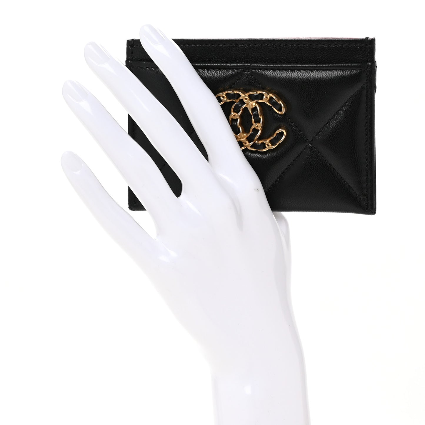 Lambskin Quilted Chanel 19 Card Holder Black