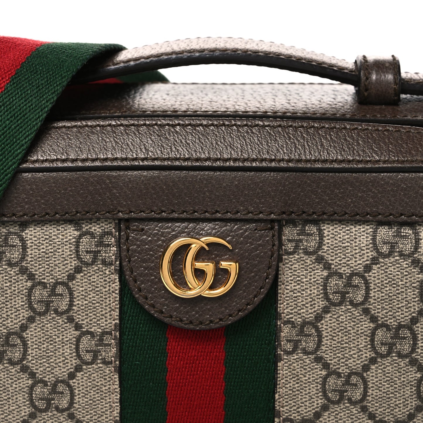 GG Supreme Monogram Web Small Ophidia Top Handle Shoulder Bag Brown