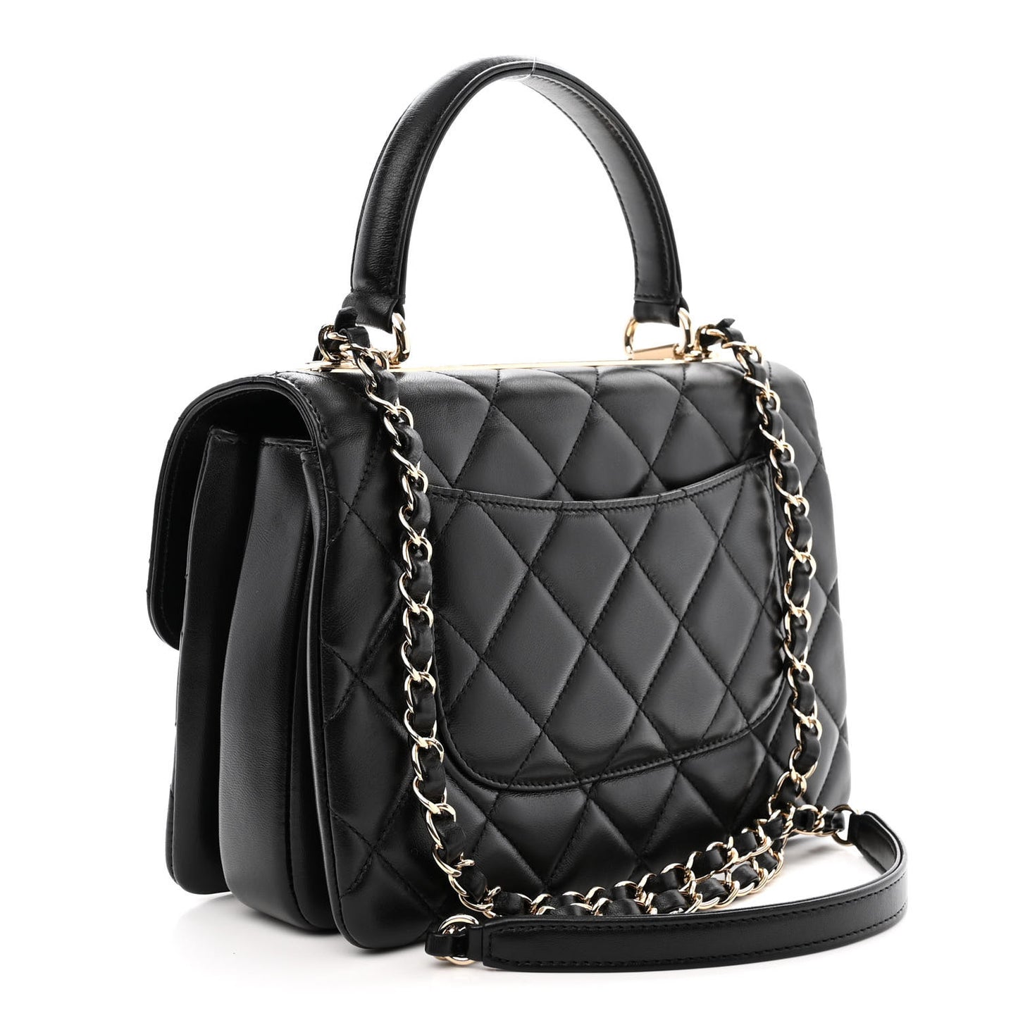 Lambskin Quilted Small Trendy CC Dual Handle Flap Bag Black