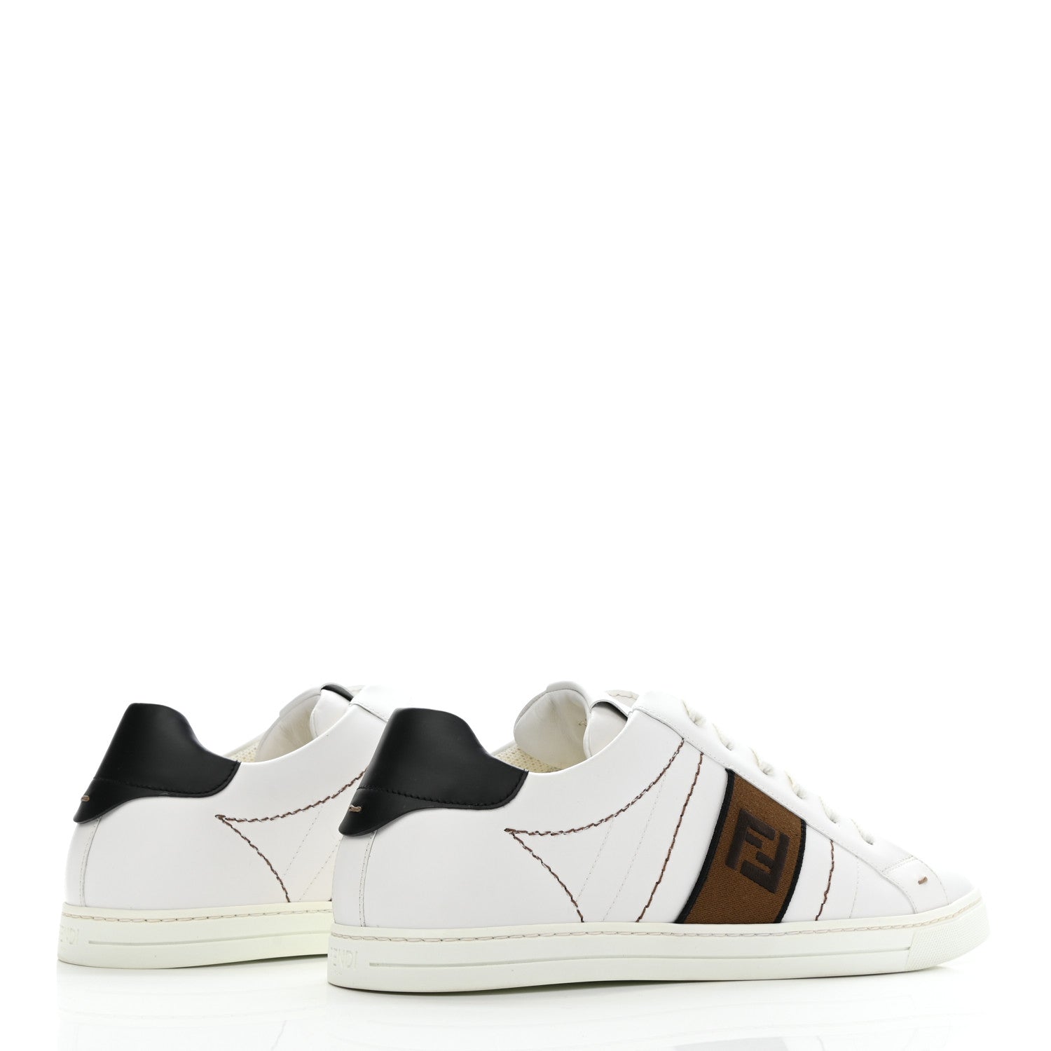 Fendi Calfskin Fabric Jacquard FF Mens Low Top Sneakers 8 White Black 4 of 8