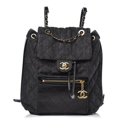 Chanel Denim Calfskin Quilted Backpack Dark Grey Black 1 of 7