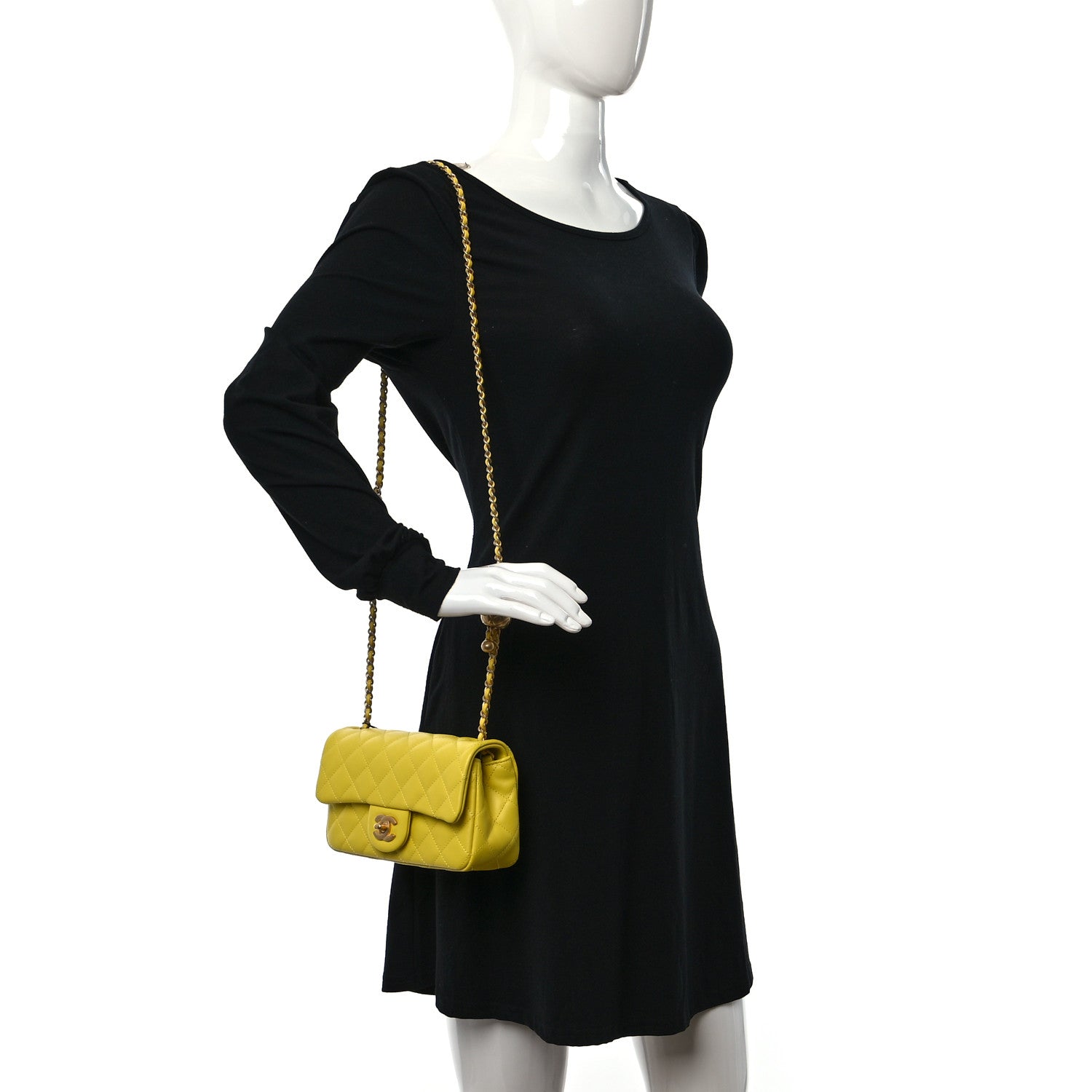 Chanel Lambskin Quilted Mini Rectangular Pearl Crush Flap Yellow 2 of 11