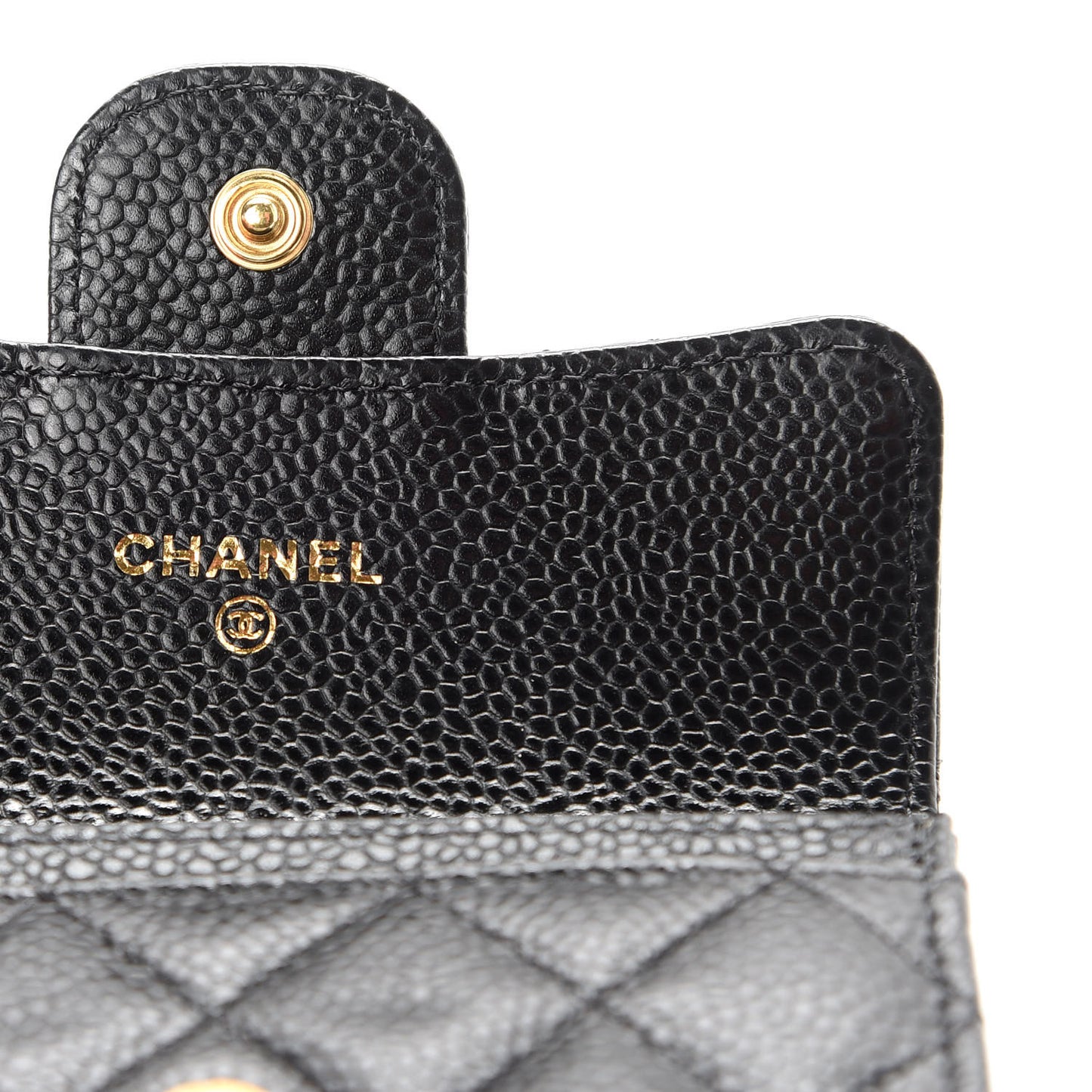 Caviar Quilted Flap Card Holder Wallet Black