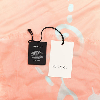 Gucci Modal Silk GG Writers Fringe Shawl Old Rose Sky Blue 3 of 4