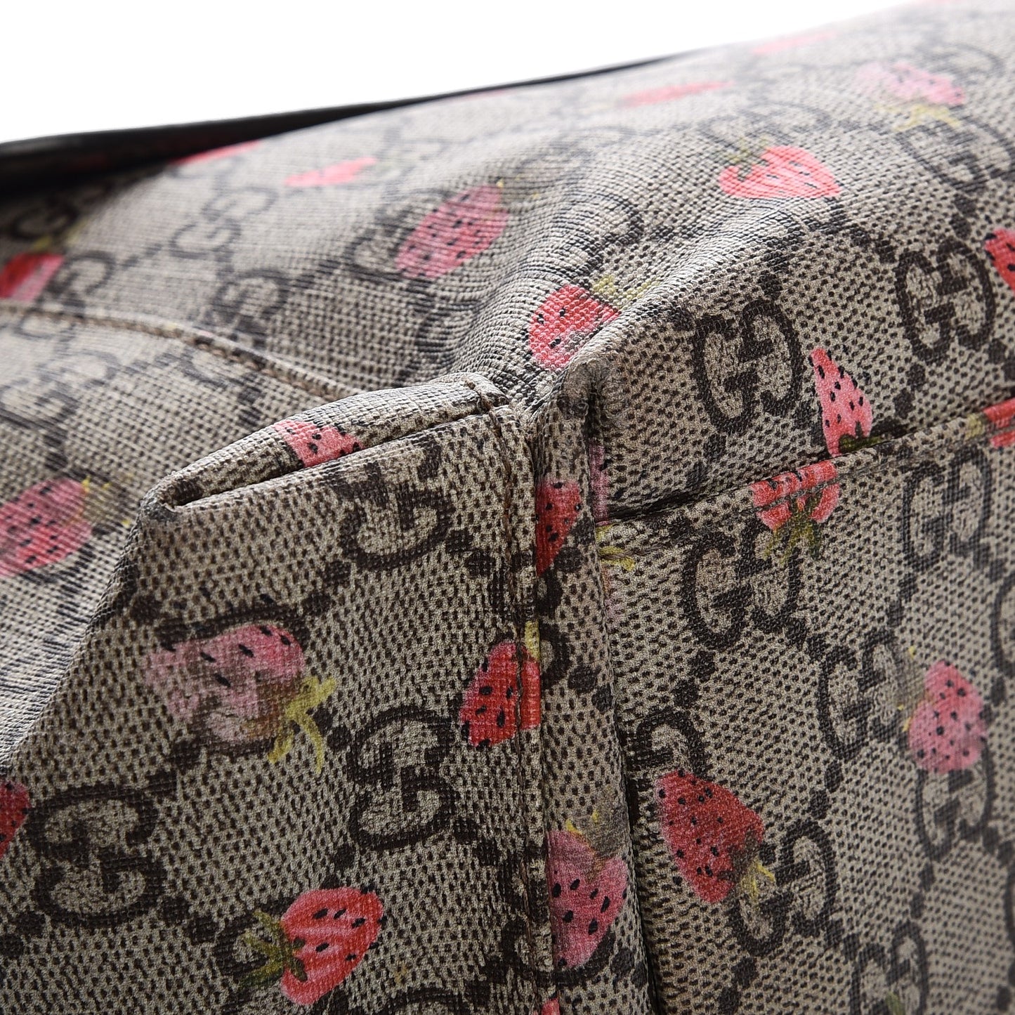 GG Supreme Monogram Strawberry Messenger Diaper Bag Beige
