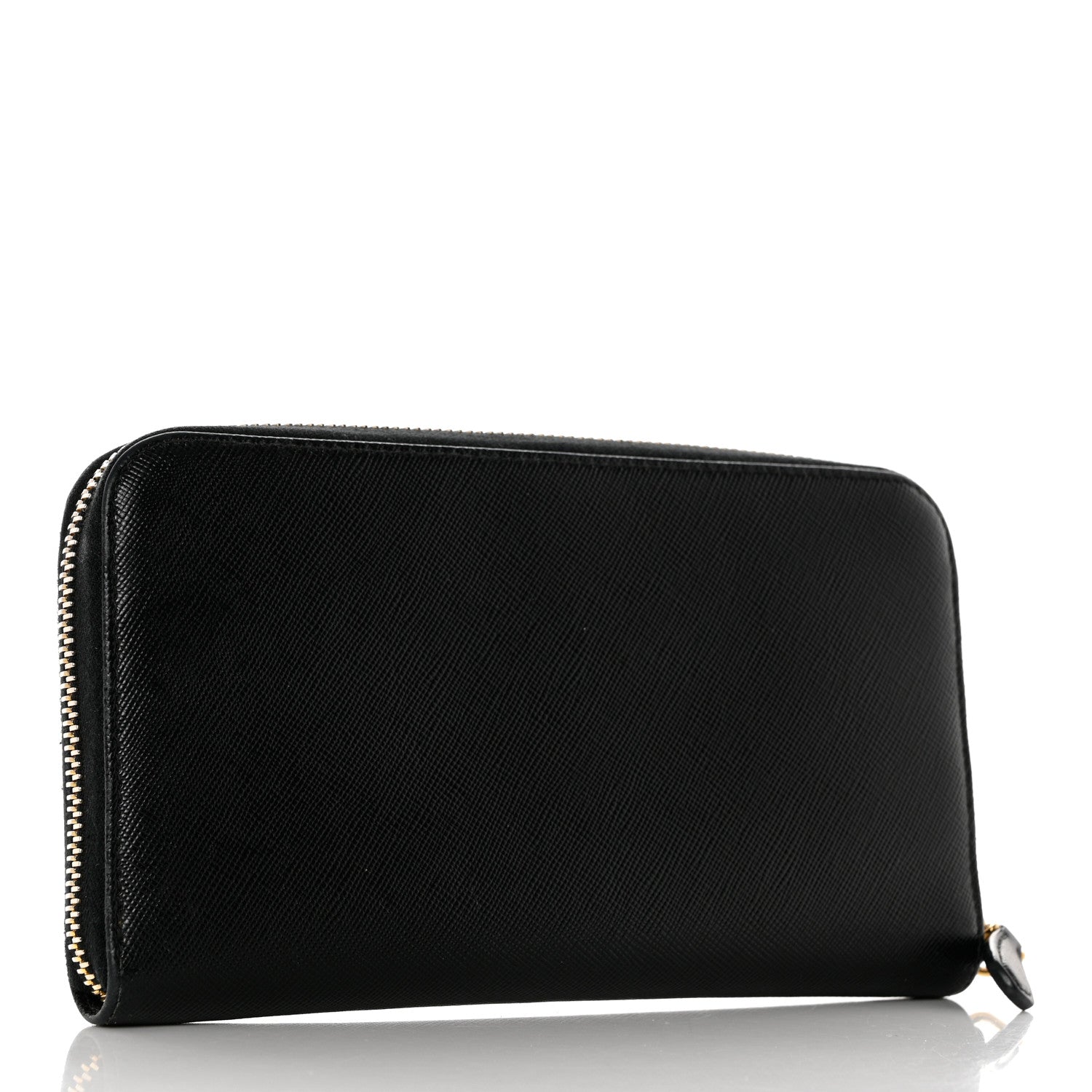 Prada Saffiano Triangle Zip Around Wallet Black 3 of 8