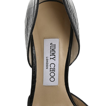 Jimmy Choo Calfskin Crocodile Embossed Addison d'Orsay Pump 38 Black 7 of 8