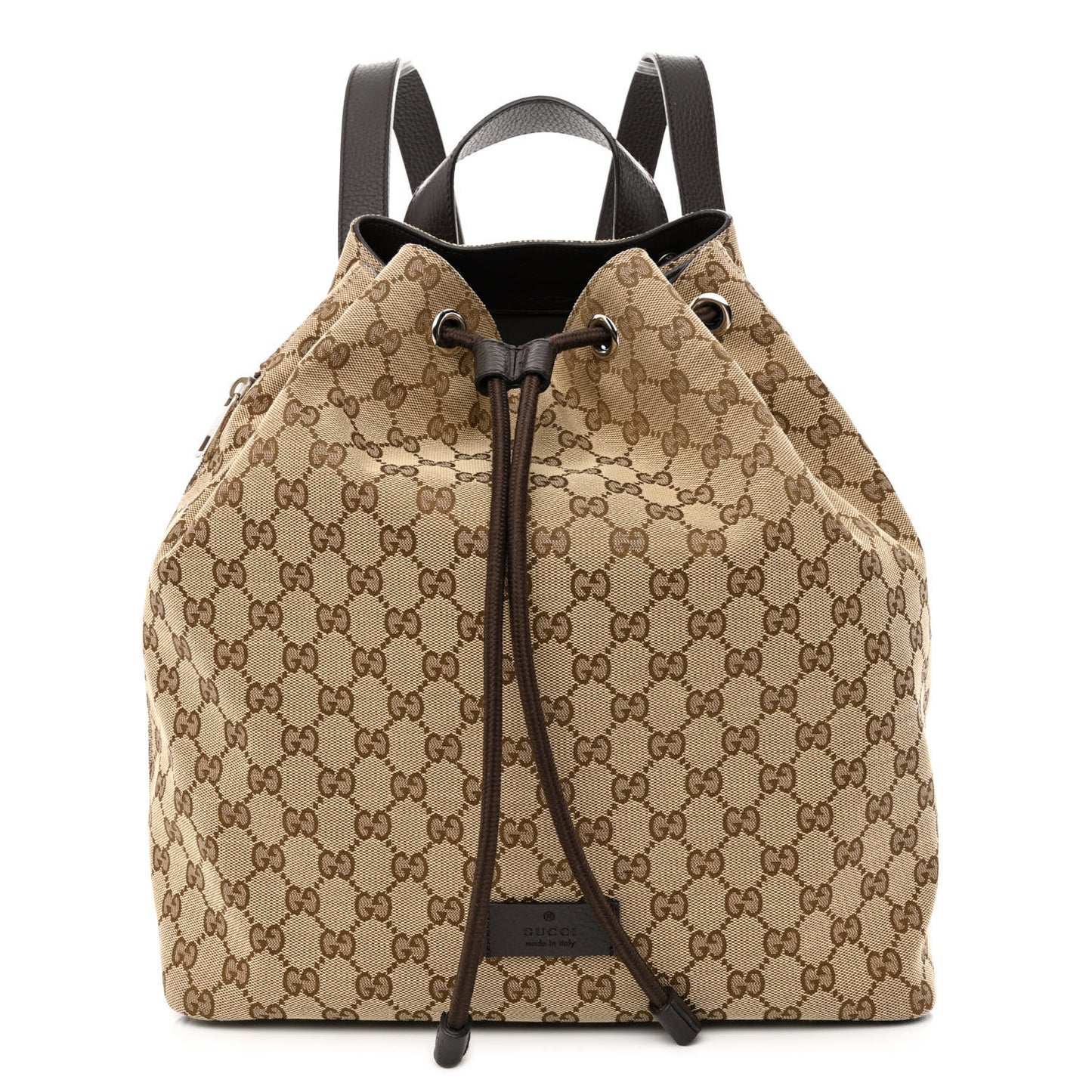 Monogram Dollar Calfskin O Drawstring Backpack Beige Ebony Testa di Moro Dark Chocolate