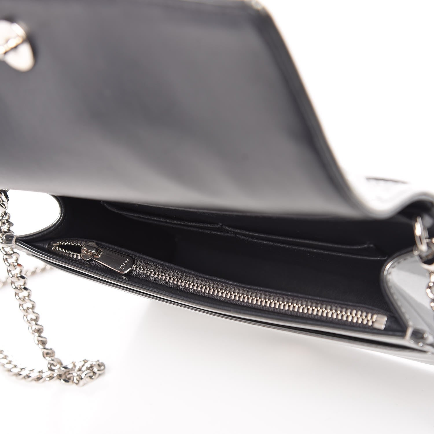 Christian Dior Metallic Patent Micro-Cannage Diorama Wallet on Chain Pouch Silver 5 of 8