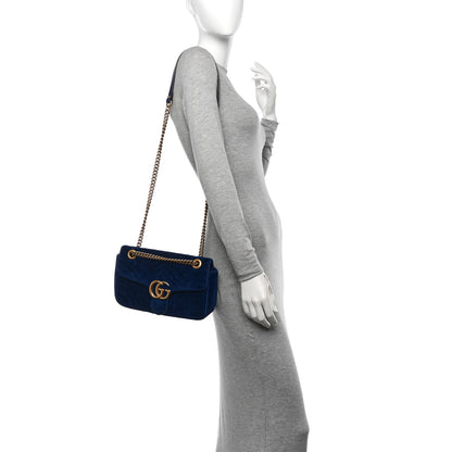 Gucci Velvet Matelasse Small GG Marmont Shoulder Bag Cobalt Blue 2 of 10