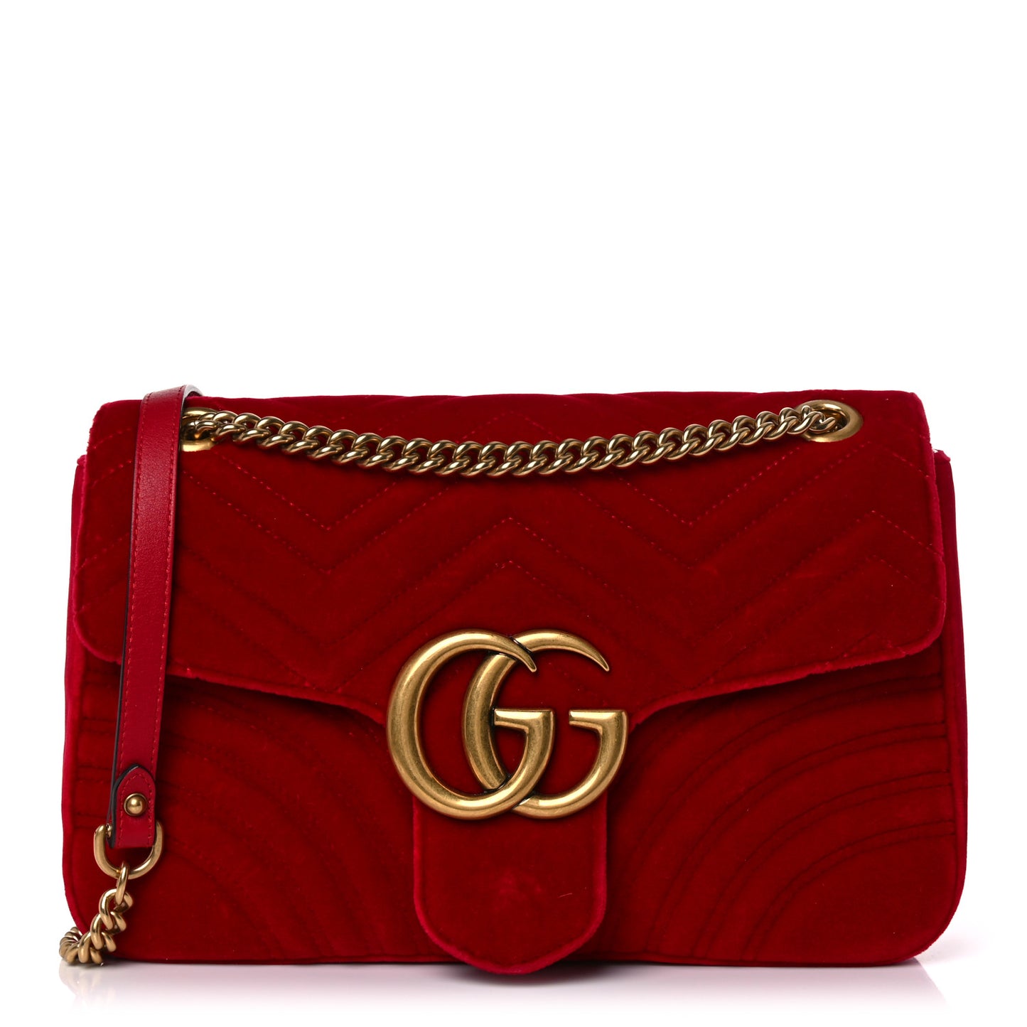 Velvet Matelasse Medium GG Marmont Shoulder Bag Hibiscus Red
