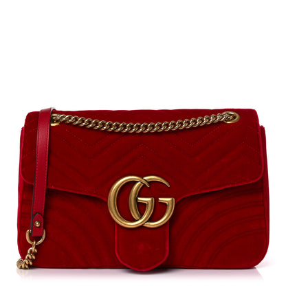 Gucci Velvet Matelasse Medium GG Marmont Shoulder Bag Hibiscus Red 1 of 16