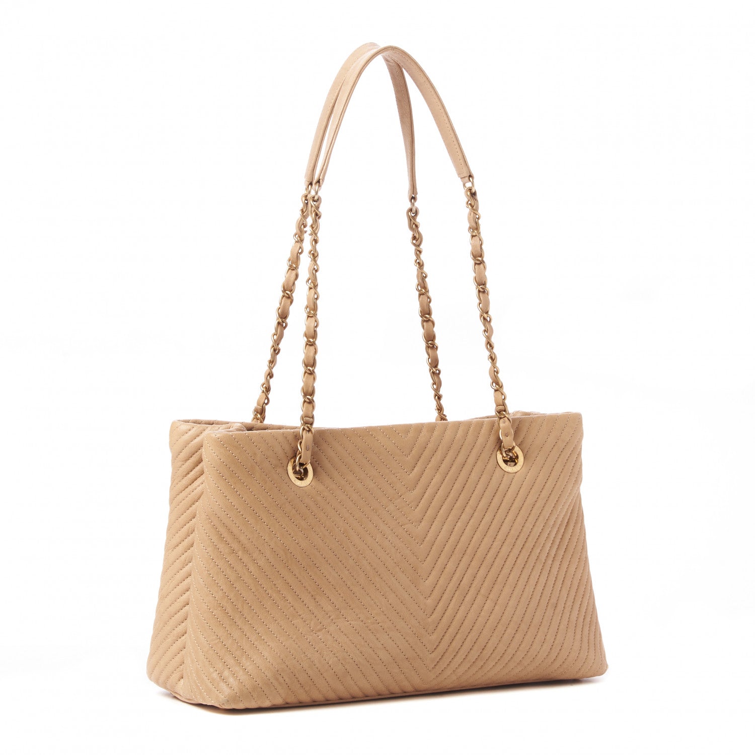 Chanel Wrinkled Lambskin Chevron Quilted Surpique Tote Beige 2 of 8