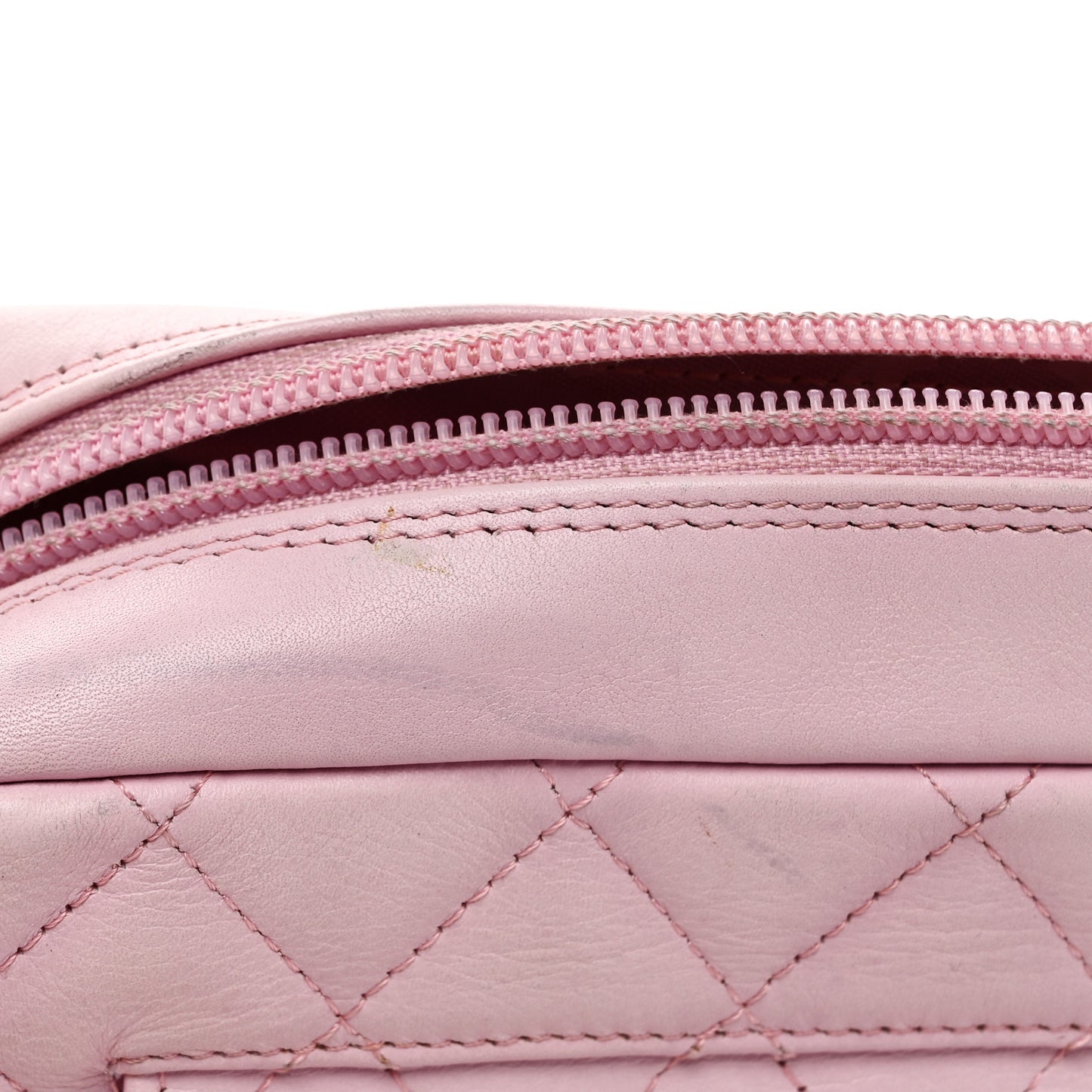 Calfskin Quilted Cambon Camera Case Pink Black