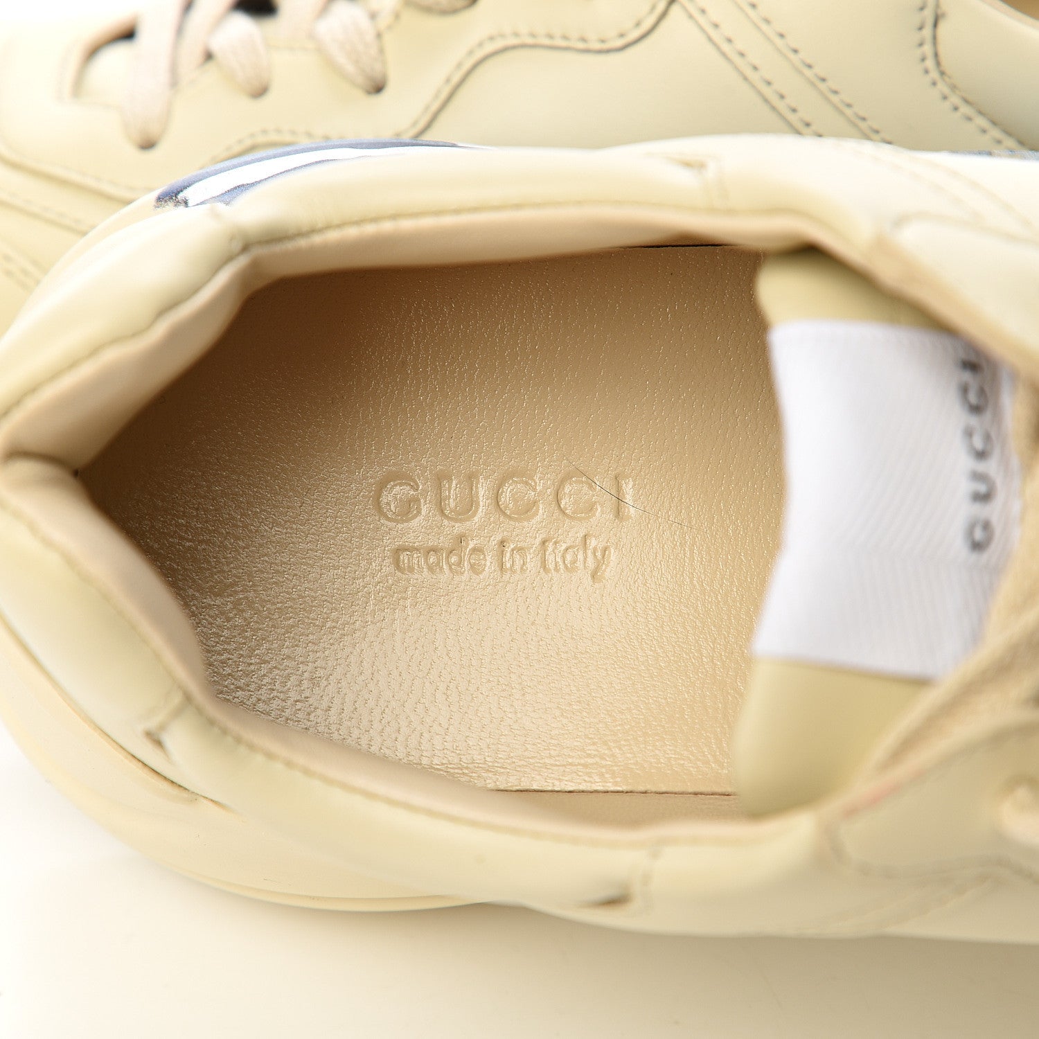 Gucci Calfskin Wave Printed Womens Rhyton Sneakers 38 Mystic Ivory 6 of 9