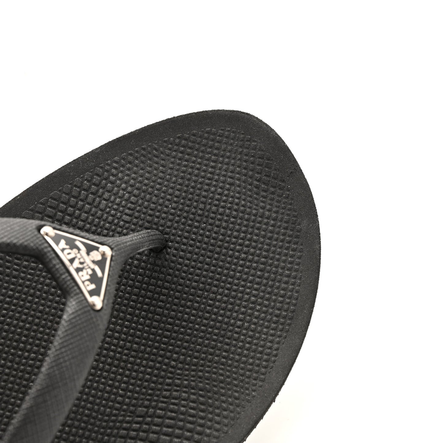 Saffiano Rubber Metal Triangle Thong Sandals 37 Black