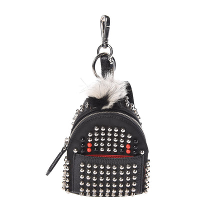 Fendi Nylon Nutria Fox Fur Studded Monster Eyes Mini Backpack Charm Argento Black Red 1 of 3