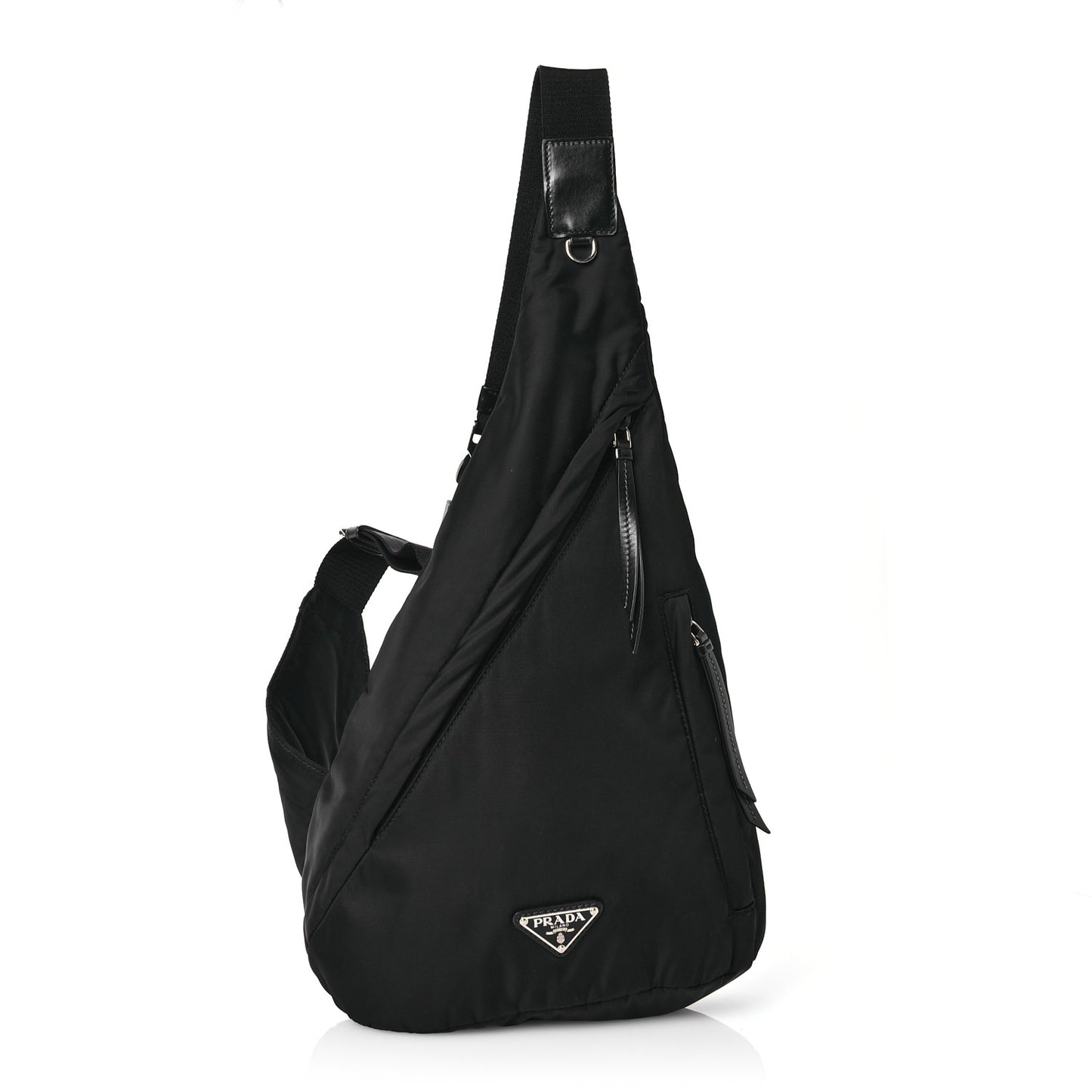 Re-Nylon Vitello Metal Triangle Logo Sling Backpack Black