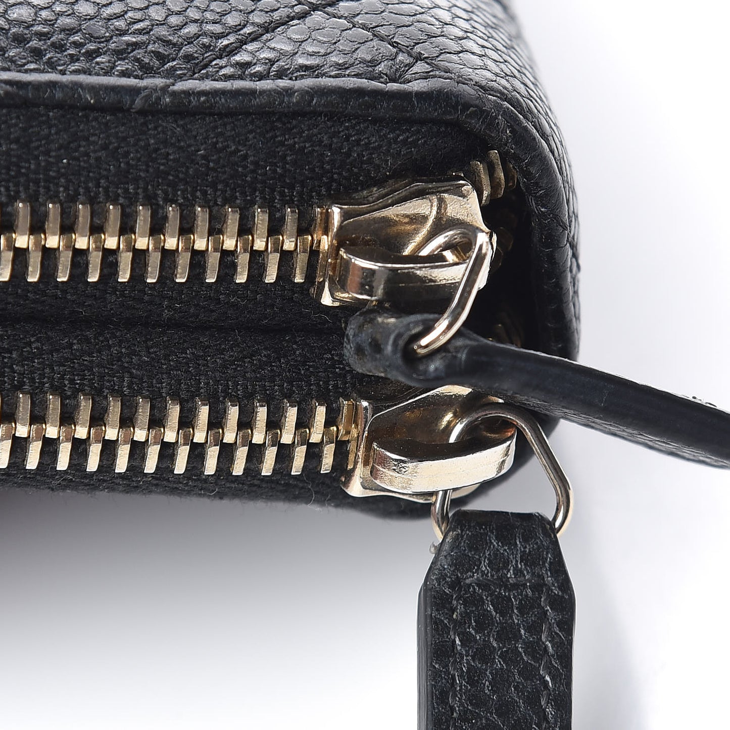 Caviar Quilted Large Gusset Double Zip Around Wallet Black