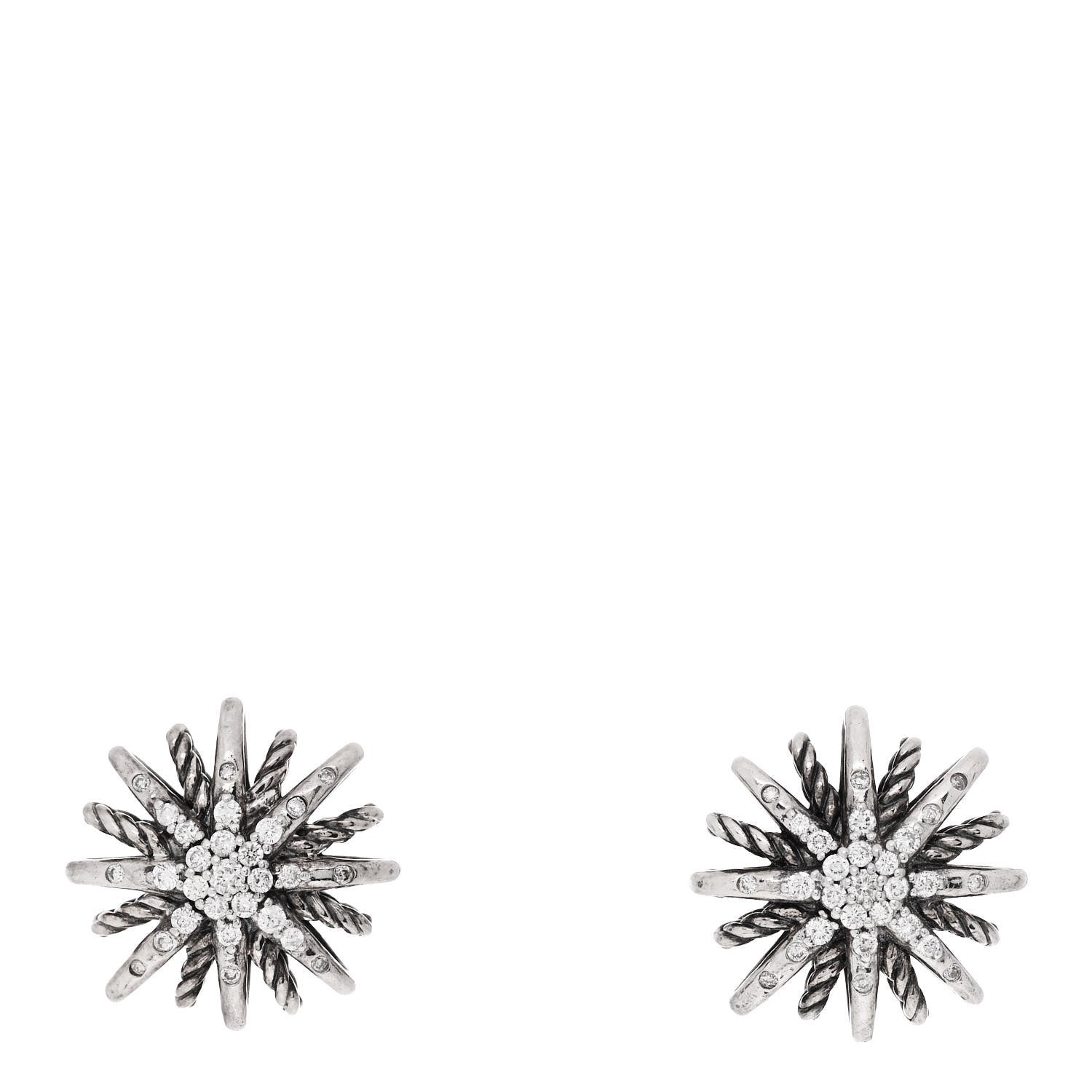 David Yurman Sterling Silver Diamond 16mm Starburst Earrings 1 of 5