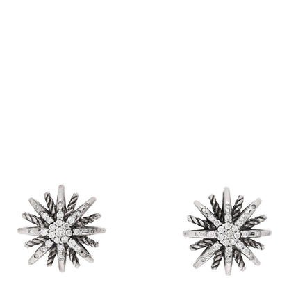 David Yurman Sterling Silver Diamond 16mm Starburst Earrings 1 of 5