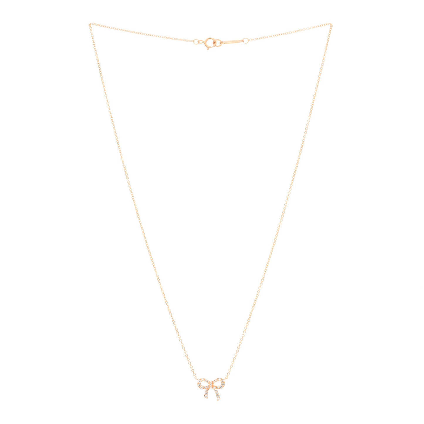 18K Rose Gold Diamond Mini Bow Pendant Necklace