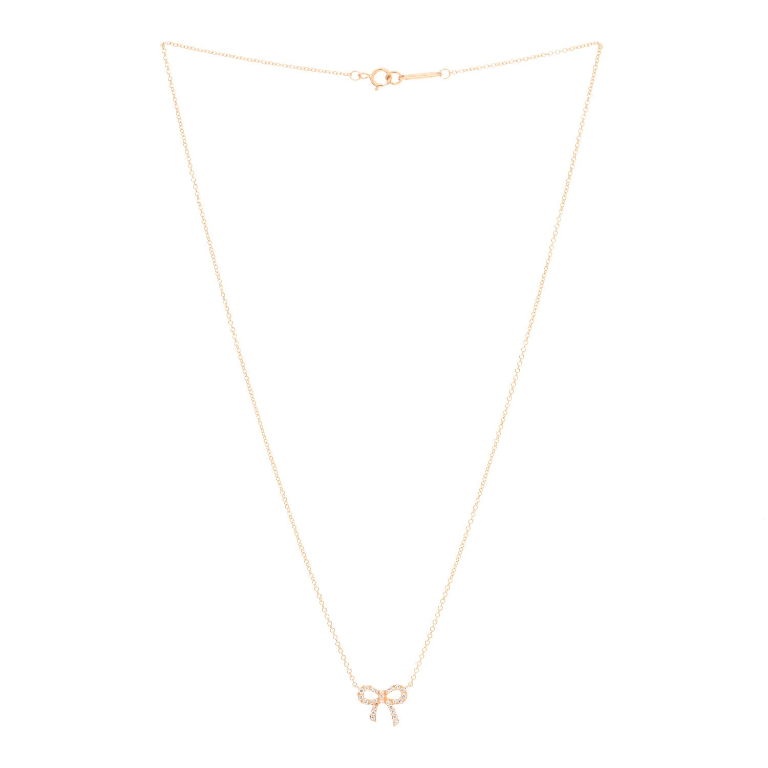 Tiffany 18K Rose Gold Diamond Mini Bow Pendant Necklace 3 of 4