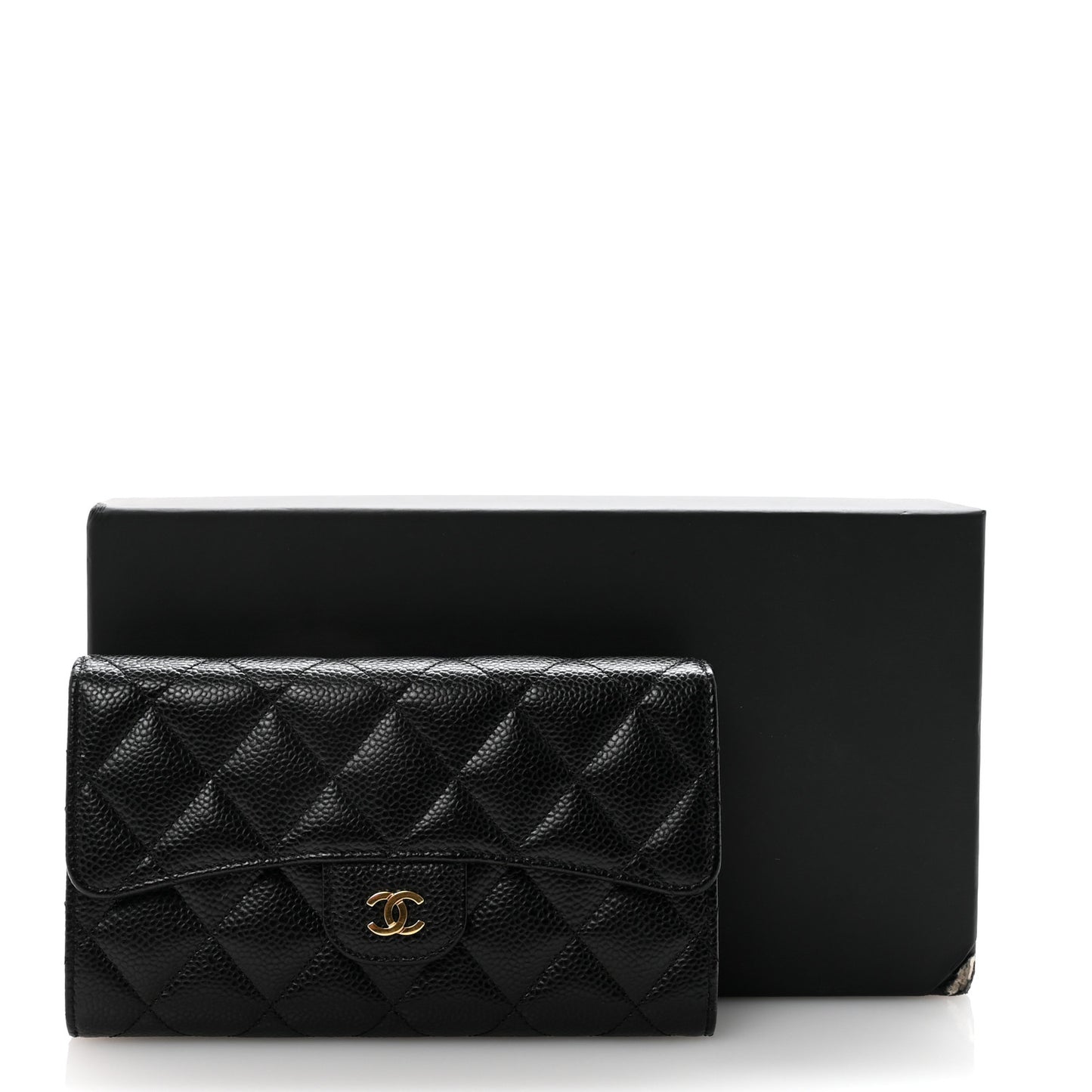 Caviar Quilted Medium Flap Wallet Black
