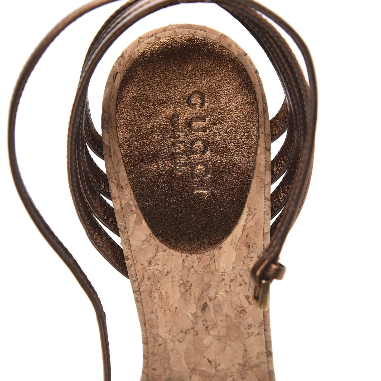 Metallic Calfskin Cork Stud Wedge Sandals 37 Brown