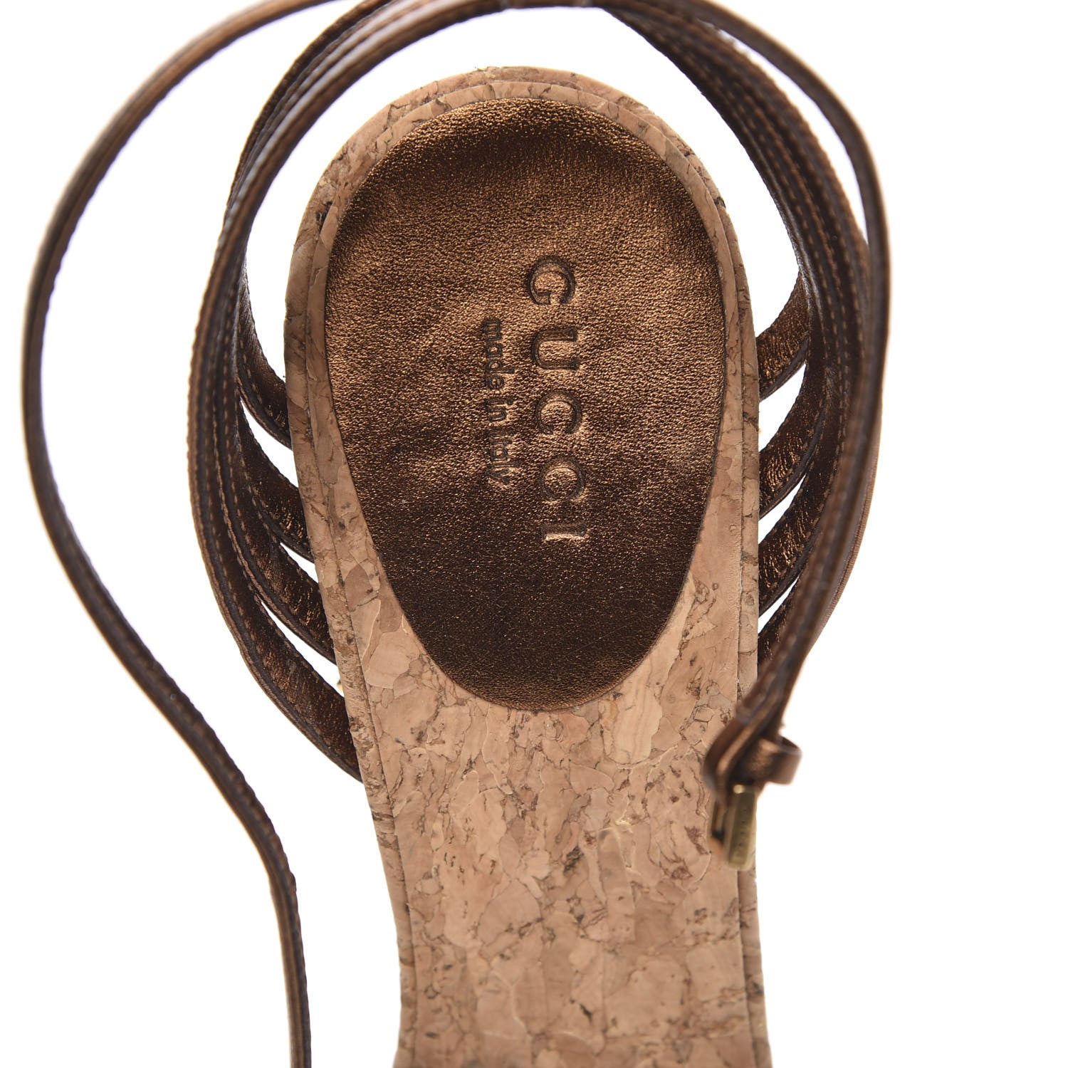 Gucci Metallic Calfskin Cork Stud Wedge Sandals 37 Brown 6 of 9